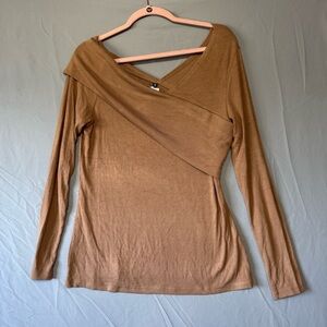 POKWAI Womens Long Sleeve Off Shoulder Wrap Top Size L NWT Soft Stretchy